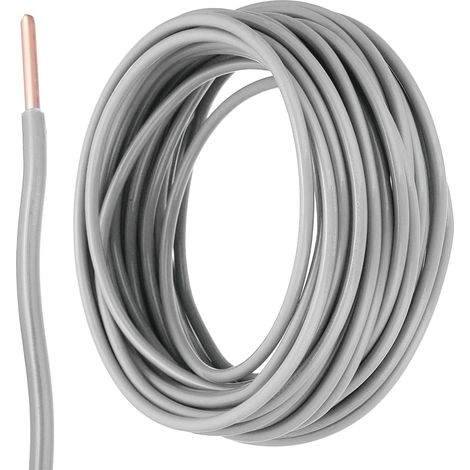25 Feet Fil Electrique Isolé Cuivre Solide 14 AWG Cable De Raccordement Fil THHN Résidentiel, Industriel, Mise À La Terre, Classé 600 Volts, Gris (1/5)
