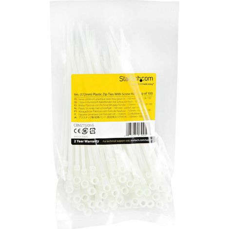 StarTech.com Fascette fermacavo da 15 cm con foro di montaggio - 3 mm di larghezza, 40 mm di diametro del fascio, 18 kg di resistenza alla trazione, Fascette di Nylon 66 autobloccanti con foro per le (1/5)
