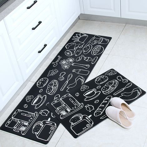 MINKUROW Tappetini Da Cucina 2 Pezzi Lavello Anteriore Antiscivolo Antimacchia In Pvc Impermeabile Pulibile Tappeti Runner Stile Moderno Per Soggiorno Cucina Pavimento, 45x75cm + 45x120cm Versione Sli