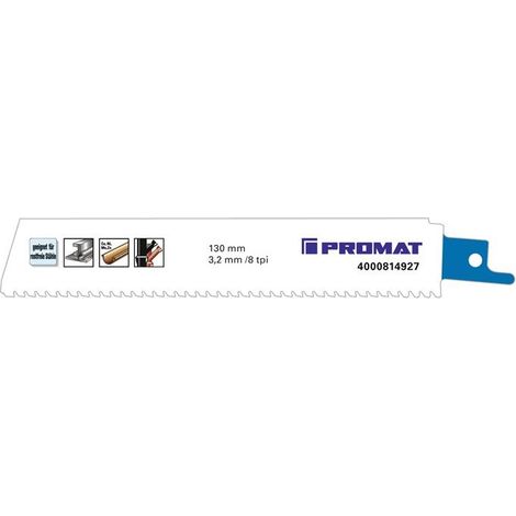 Lame de scie sabre longueur 150 mm largeur 25 mm graduation de dent TPI 8 3,2 mm carte de 1 pièce PROMAT