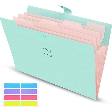 Classeur extensible à 5 compartiments, format A4, avec fermetures à pression, idéal pour l'école et le bureau (cyan) (1/5)