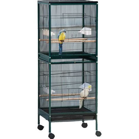 Jaula para pájaros, de acero, 51,5 x 50 x 140 cm, adecuada para loros pequeños de interior, diseño de doble capa, bandeja extraíble. (1/5)