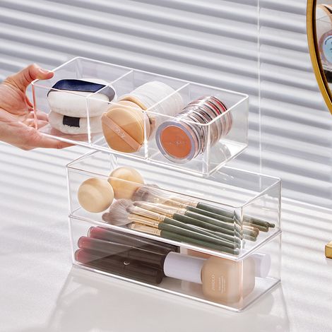 Lntyq 3-teiliges Make-up-Aufbewahrungsset mit Schubladen-Organizer aus Acryl, Make-up-Aufbewahrungsset mit 7 Fächern, stapelbare Aufbewahrungsbox für Make-up, Nagellack, Accessoires (1/4)