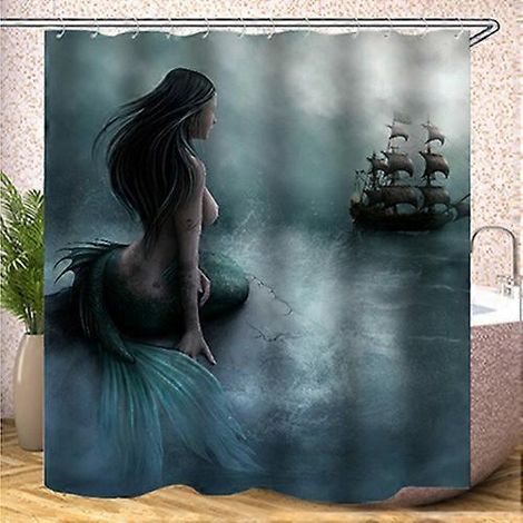 Rideau de douche imperméable pour salle de bain, motif sirène amusant, rideau de baignoire opaque en polyester avec 12 crochets