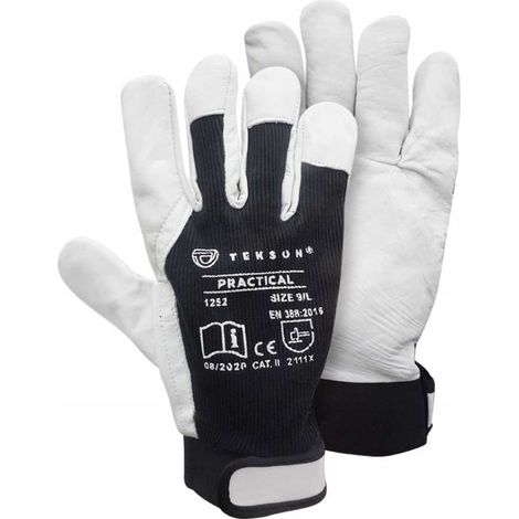 Guantes protectores Tekson Practical 1252 de piel de cabra con velcro, talla 11