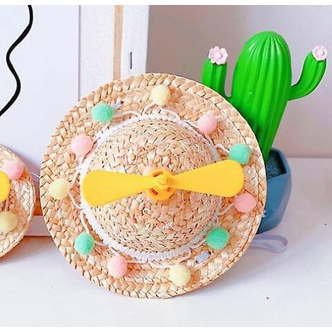 (jaune)chapeau De Soleil En Paille Pour Petit Animal De Compagnie, Joli Chapeau De Costume Pour Chiens, Chiots, Mini Chapeau De Protection Contre (1/5)