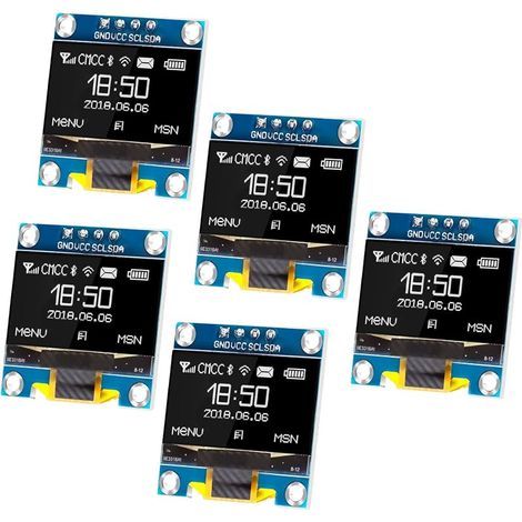 Lot de 5 modules d'affichage OLED 0,96" 128 x 64 Pixels I2C avec série I2C IIC Auto-éclairant Compatible avec Arduino Raspberry PI (Blanc) (1/5)