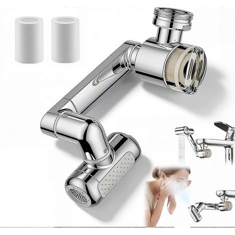 Rallonge de robinet rotative 1080° 4 jets filtre laiton épais pliable 3 adaptateurs argent cuisine salle de bain buanderie - 1 (1/5)