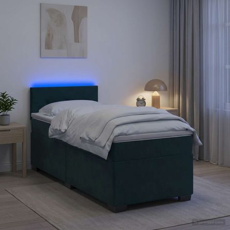 vidaXL Cama con Base Tapizada, Colchón y Luz LED Verde oscuro (1/5)