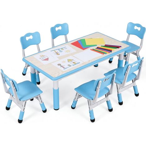 Table et chaises réglables en hauteur pour enfant, groupe scolaire et chambre,Bleu (1/5)