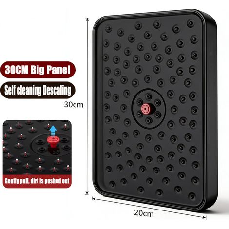 (Version noire améliorée) Pommeau de douche de plafond à grand débit et panneau large de 30 cm (12 pouces) avec 4 modes de pression et de pression élevées. (1/5)