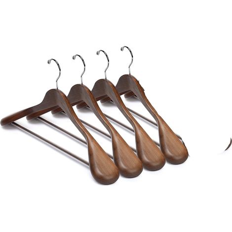 Cintres en bois pour costumes, manteaux, vestes et chemises, avec épaules extra-larges, crochets pivotants à 360° et barre antidérapante avec vis (lot de 4) (1/5)