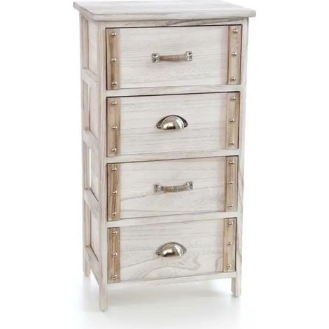 Schubladenkommode shabby chic 40 x 29 x 73 cm, weiße antikfinish mit 4 geräumigen Schubladen