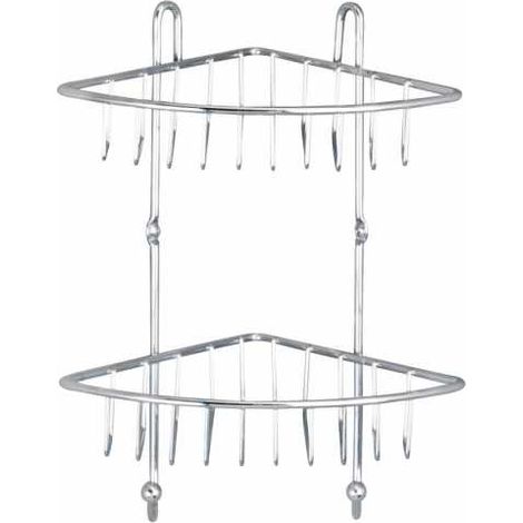 WENKO Mensola angolare per doccia Milano, con 2 cestini angolari, montaggio a parete senza foratura, in acciaio, 22,5x30x16,5 cm, lucido (1/5)