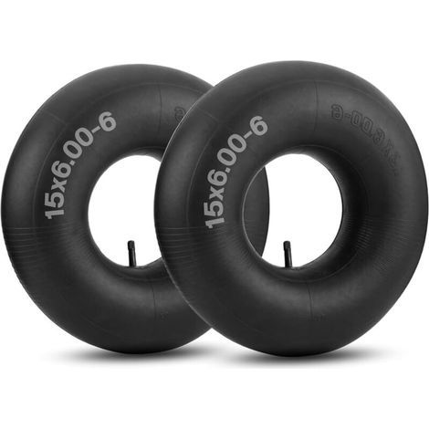 Lot de 2 chambres à air de rechange pour pneus de 15 x 6,00-6, pneus de tondeuse à gazon, tuyau à air en caoutchouc épais 15 x 600-6 avec tige de valve droite TR-13 pour tracteurs de cour, brouettes (1/5)