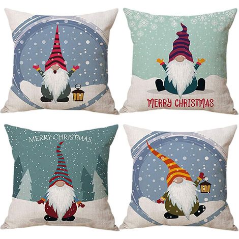 QAZQA Housses Coussin de GNOME Noel 45x45cm Lot de 4 Deco Noël Taie Oreiller Christmas Décoration pour Intérieur, Canapé, Chambre, Cadeau de Vacances d'hiver