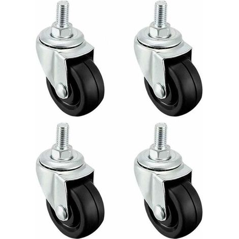 Lot de 4 roues en caoutchouc - 40 mm - Tige filetée M8 (1/4)