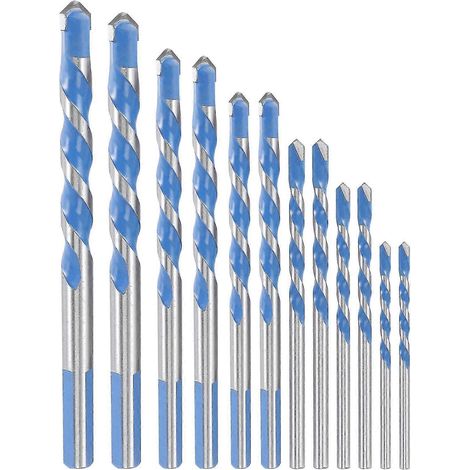 Jeu de 12 forets à béton de 3 à 12 mm, pointes hélicoïdales en carbure pour murs, briques, ciment, béton, verre (1/5)