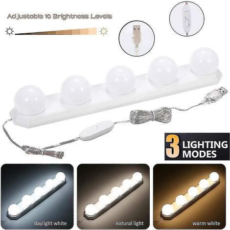 Ampoule LED tricolore USB pour miroir, éclairage de beauté et maquillage, 5 ampoules LED (1/4)