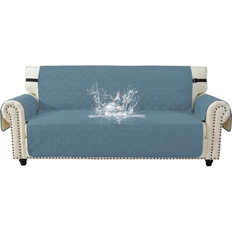 Waterproof 2-Seater Sofa Cover, Thick Non-Slip Sofa Cover with Armrests, Sofa Cover with Elastic Straps, Universal Sofa Cover for Living Room, Light Blue