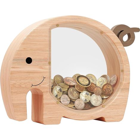 Tirelire pour enfants, éléphant personnalisé, tirelire en bois, tirelire en forme d'animal pour garçons, filles, adultes, cadeau et décoration (éléphant)