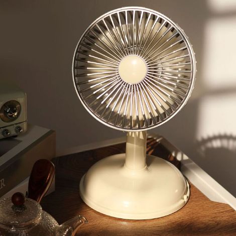 Ventilateur Vintage de Bureau Portable USB Mini - Petit Ventilateur Électrique Simple en Plastique pour Été - 330g, Design Retro, Couverture Amovible