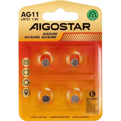 Batteria bottone Aigostar 1,5V LR721 Zinco manganese confezione da 4 pile