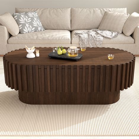 Ovaler Couchtisch 100 x 50 x 35,5 cm aus MDF in Nussbaum mit Schublade – MEUBLIV (1/5)