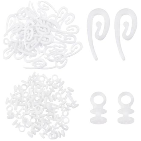 100 ensembles Crochets De Rideau en Plastique Blanc - Glisseur pour Piste, Rail et Draperie - Rouleaux pour En-tête Bande - pour Fenêtre, Porte et Douche (1/5)