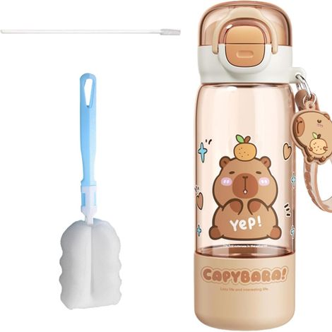 510 ml Capybara-Trinkflasche mit Deckel und Schlüsselring, auslaufsichere, niedliche Trinkflasche mit Silikonstrohhalm, Trinkbecher und Ausgießer, tragbar, hitzebeständig für Schule, Sport und Reisen (1/5)
