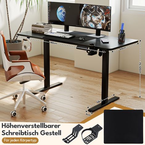 Wolketon Elektrischer Schreibtisch höhenverstellbar 140x60 cm – Einmotor Tischgestell 2-stufig 55x55 mm, Sitz-Steh Tisch mit Tischplatte, Schwarz (1/2)
