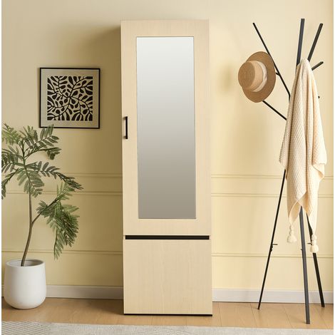Garderobenschrank 54x34.5x179.5 cm, Spiegel, ausziehbare Kleiderstange, MDF, Holzfarbe (1/5)