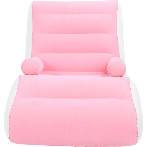 Chaise longue gonflable pliable transportable avec accoudoirs en PVC polaire rose blanc 140x85x80cm 100kg pour salon chambre bureau voyage camping (1/5)