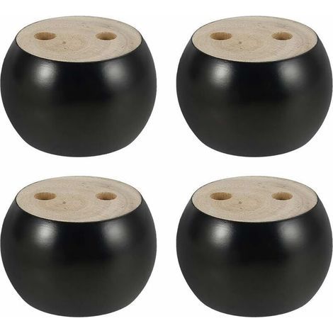 Lntyq Lot de 4 Pieds de Meubles en Bois Rond hauteu 5cm, pour canapé, Lit, Fauteuil, Armoire, avec vis et Ruban (Noir) (1/5)