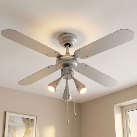 Ventilatore da soffitto a LED a fune ventilatore avanti/indietro a pale reversibili, faretti mobili, grigio argento/blu navy, 3x LED 4,5W 400Lm bianco caldo, P 102 cm (1/5)