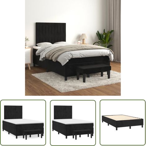 The Living Store Boxspringbett mit Matratze Schwarz 120x200 cm Samt - Samtbett - Boxspringbett - Doppelbett - Schlafzimmermöbel - Luxusbett (1/5)