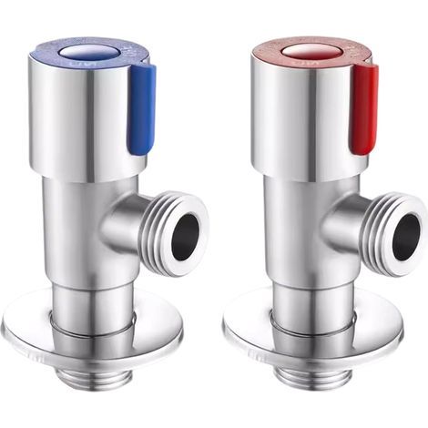 2 PCS Stainless Steel Faucet Angle Valve 1/2' Angle Valve Angle Control Valve for Bathroom, Kitchen, Toilet (Blue, Red) (1/4)