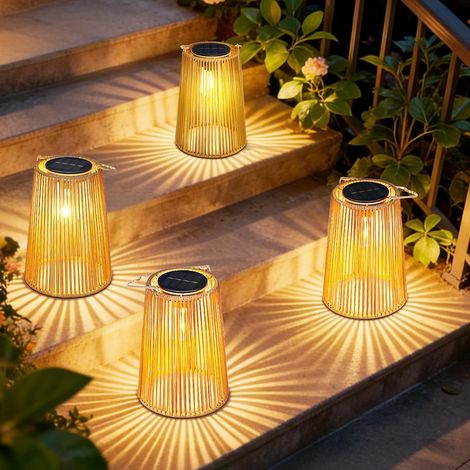 2 Lanternes Solaires Rotin Suspendues,LED Étanche,Jardin,Terrasse (1/5)
