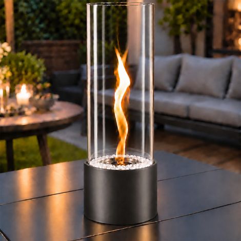ZMH Brasero de Table à l'Éthanol 350 ml, Verre Trempé, Design Cylindrique pour Intérieur et Extérieur (1/5)