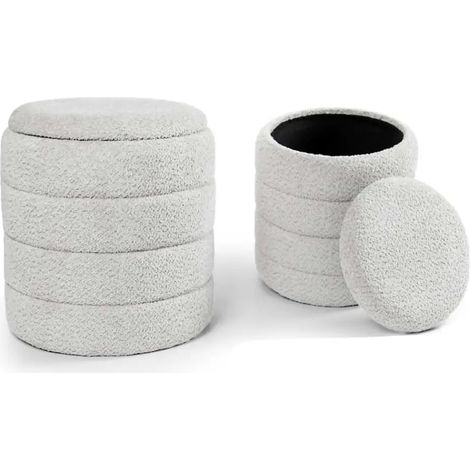 Set aus 2 weißen teddy poufs mit Stauraum Ø43x45 und Ø35x40