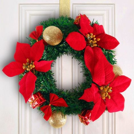 Couronne de Noël 25cm rouge Fleurs et boules (1/5)