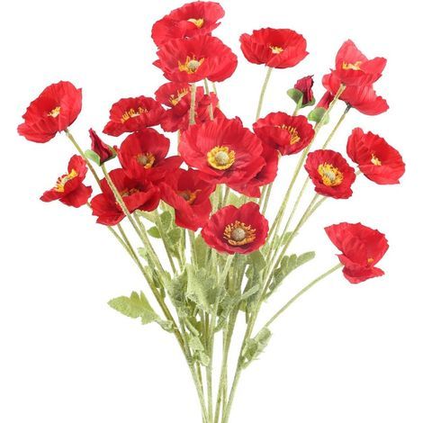 6PCS Fleur Artificielle Rouge Coquelicot Bouquet Fleur Artificielle en Soie pour Déco Fête de Noël Vase Maison Table Hiver-60cm (1/5)