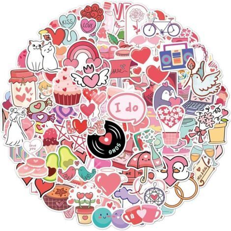 Juego de 100 pegatinas rosas con forma de corazón - Bonitas pegatinas para scrapbooking - Pegatinas decorativas para botellas de agua - Vinilo impermeable - Para sobres, ordenadores (1/4)
