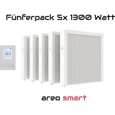 Elektroheizung Fünferpack 5x 1300 Watt Flächenspeicherheizung areo smart - digitales Thermostat mit LCD-Display - Option zur Appsteuerung von eVARMO (1/5)