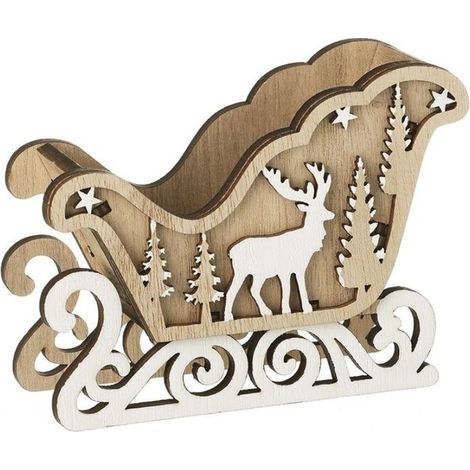 Wooden Santa Sleigh Reindeer Decoration