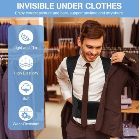Correcteur de posture dos - Ceinture de correction pour soulager les douleurs du dos - Noir (1/4)