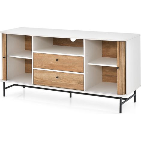 Meuble TV polyvalent 150 x 45 x 74 cm avec rangement pratique design moderne en bois d'ingénierie blanc
