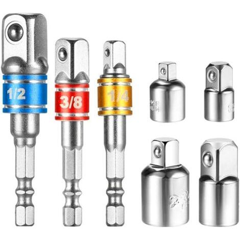 BUNTHAUS (Sliver)Adaptateur Douille 1/2 3/8 1/4 Forets Hexagonale Adaptateur Set Clé d'écrou Reducteur Socket Adaptor Converter Clés à Rochet Embouts (1/5)