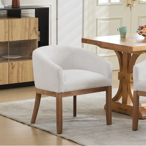 Esszimmerstuhl aus Chenille in Beige mit Armlehnen, Massivholzgestell, teilmontiert,58.5×63×71cm (1/5)