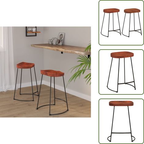 Tabourets de bar Gavin lot de 2 45x40x63cm bois massif manguier - Tabouret De Bar - Tabouret De Comptoir - Chaise Haute - Mobilier De Cuisine - Décoration Intérieure (1/5)
